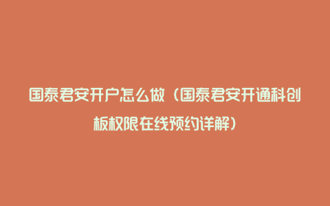 国泰君安开户怎么做（国泰君安开通科创板权限在线预约详解）