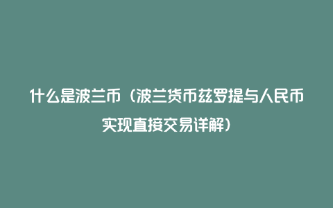 什么是波兰币（波兰货币兹罗提与人民币实现直接交易详解）