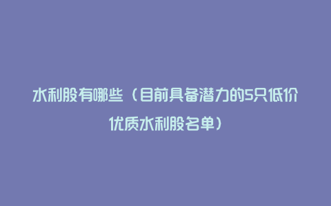 水利股有哪些（目前具备潜力的5只低价优质水利股名单）