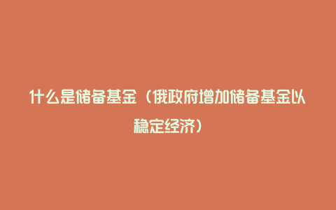 什么是储备基金（俄政府增加储备基金以稳定经济）