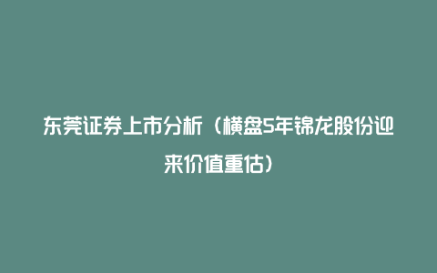 东莞证券上市分析（横盘5年锦龙股份迎来价值重估）