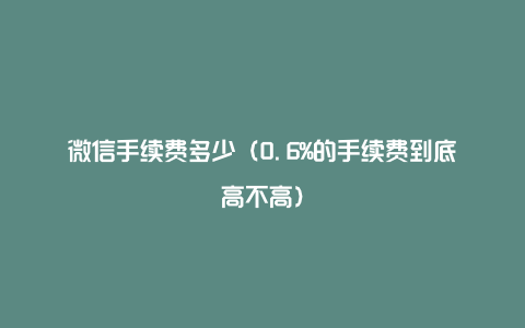 微信手续费多少（0.6%的手续费到底高不高）