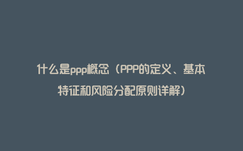 什么是ppp概念（PPP的定义、基本特征和风险分配原则详解）