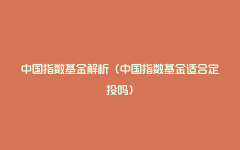 中国指数基金解析（中国指数基金适合定投吗）