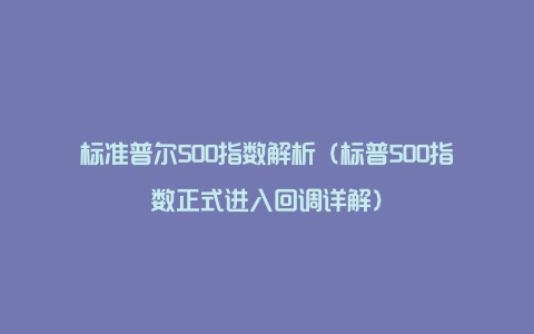 标准普尔500指数解析（标普500指数正式进入回调详解）