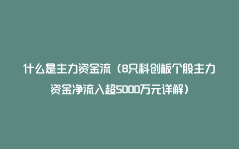 什么是主力资金流（8只科创板个股主力资金净流入超5000万元详解）