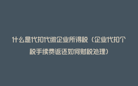 什么是代扣代缴企业所得税（企业代扣个税手续费返还如何财税处理）