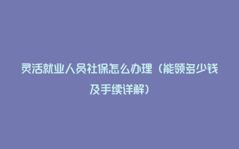 灵活就业人员社保怎么办理（能领多少钱及手续详解）