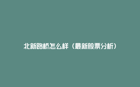 北新路桥怎么样（最新股票分析）