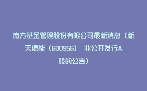 南方基金管理股份有限公司最新消息（新天绿能（600956） 非公开发行A股的公告）