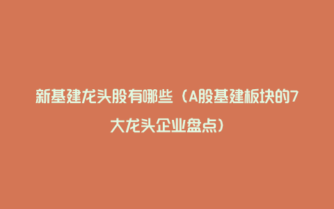 新基建龙头股有哪些（A股基建板块的7大龙头企业盘点）