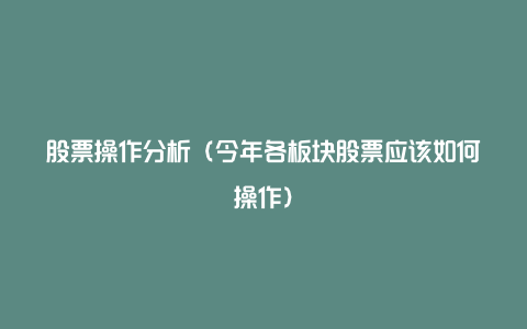 股票操作分析（今年各板块股票应该如何操作）