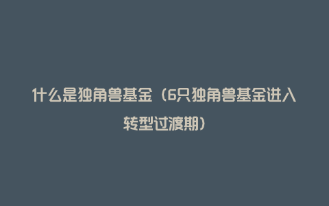 什么是独角兽基金（6只独角兽基金进入转型过渡期）