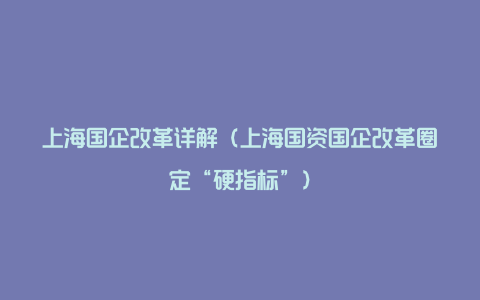 上海国企改革详解（上海国资国企改革圈定“硬指标”）