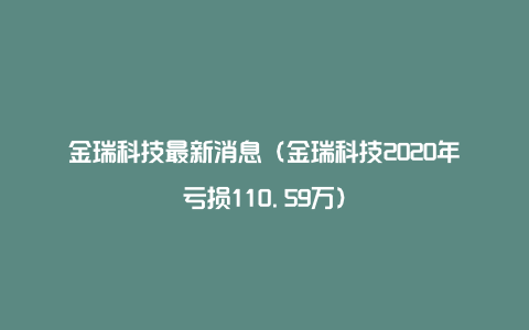 金瑞科技最新消息（金瑞科技2020年亏损110.59万）