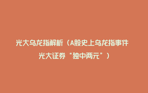 光大乌龙指解析（A股史上乌龙指事件 光大证券“独中两元”）