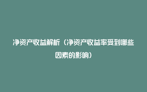 净资产收益解析（净资产收益率受到哪些因素的影响）