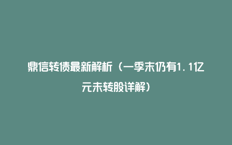 鼎信转债最新解析（一季末仍有1.1亿元未转股详解）