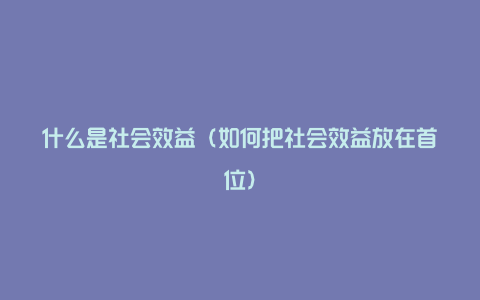 什么是社会效益（如何把社会效益放在首位）