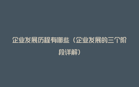 企业发展历程有哪些（企业发展的三个阶段详解）