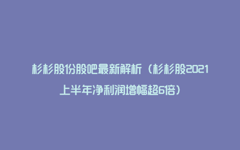 杉杉股份股吧最新解析（杉杉股2021上半年净利润增幅超6倍）