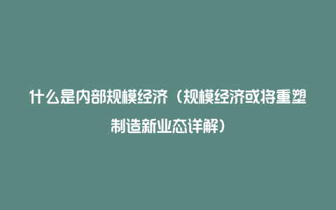 什么是内部规模经济（规模经济或将重塑制造新业态详解）