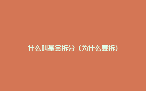 什么叫基金拆分（为什么要拆）