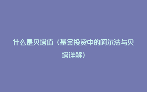 什么是贝塔值（基金投资中的阿尔法与贝塔详解）