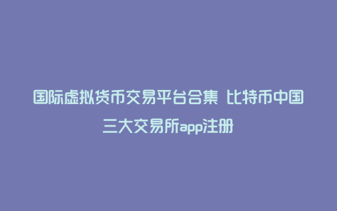 国际虚拟货币交易平台合集 比特币中国三大交易所app注册