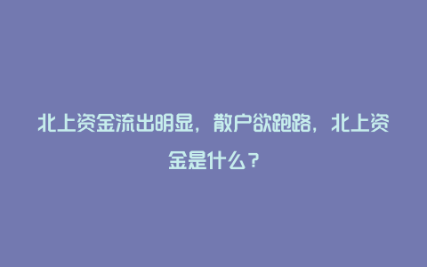 北上资金流出明显，散户欲跑路，北上资金是什么？