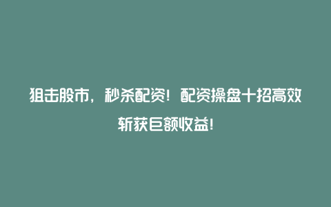 狙击股市，秒杀配资！配资操盘十招高效斩获巨额收益！