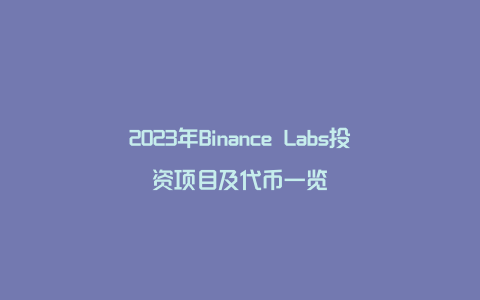 2023年Binance Labs投资项目及代币一览