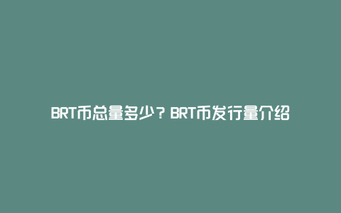 BRT币总量多少？BRT币发行量介绍