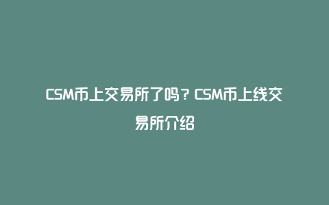 CSM币上交易所了吗？CSM币上线交易所介绍