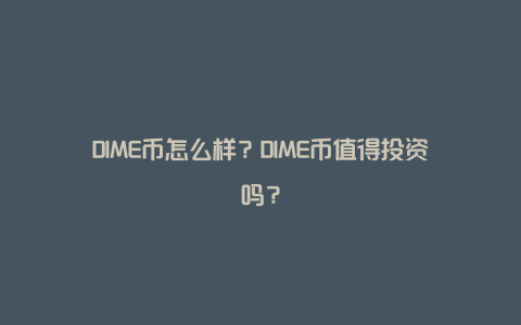 DIME币怎么样？DIME币值得投资吗？