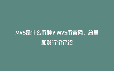 MVS是什么币种？MVS币官网、总量和发行价介绍