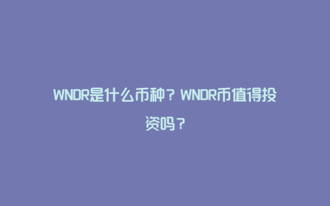 WNDR是什么币种？WNDR币值得投资吗？