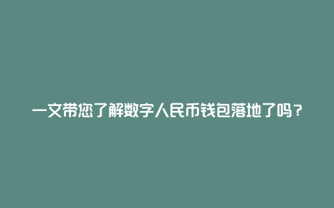 一文带您了解数字人民币钱包落地了吗？