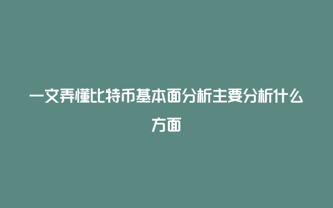 一文弄懂比特币基本面分析主要分析什么方面