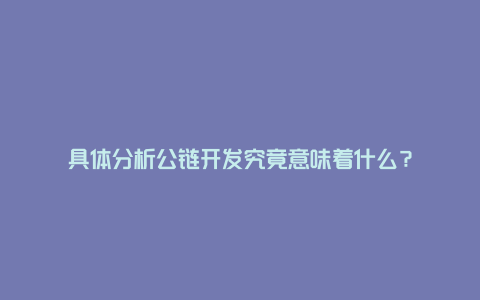 具体分析公链开发究竟意味着什么？