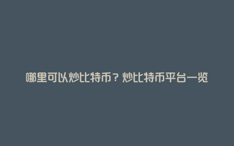 哪里可以炒比特币？炒比特币平台一览