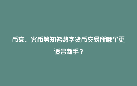 币安、火币等知名数字货币交易所哪个更适合新手？