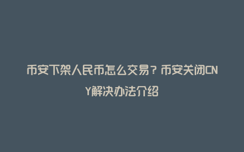 币安下架人民币怎么交易？币安关闭CNY解决办法介绍