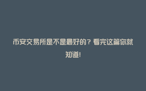 币安交易所是不是最好的？看完这篇你就知道！