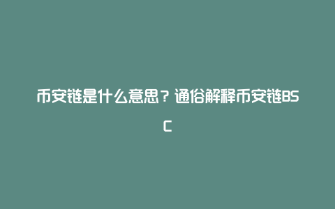 币安链是什么意思？通俗解释币安链BSC