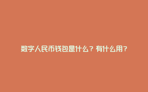 数字人民币钱包是什么？有什么用？