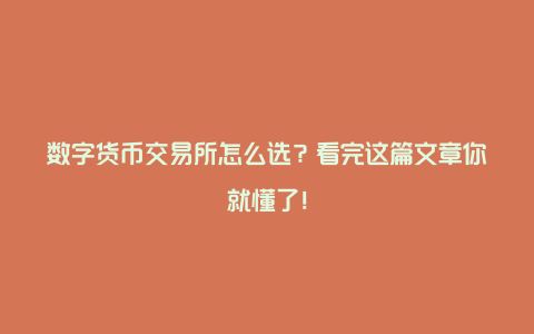 数字货币交易所怎么选？看完这篇文章你就懂了！