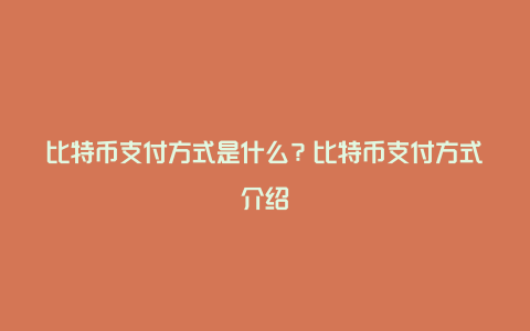 比特币支付方式是什么？比特币支付方式介绍