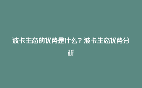 波卡生态的优势是什么？波卡生态优势分析