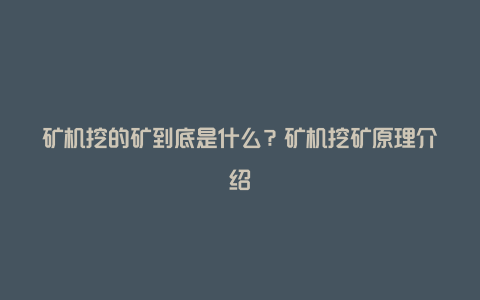 矿机挖的矿到底是什么？矿机挖矿原理介绍